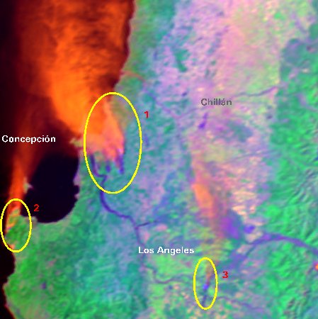 imagen de los incendios en la octava región, en el año 1999